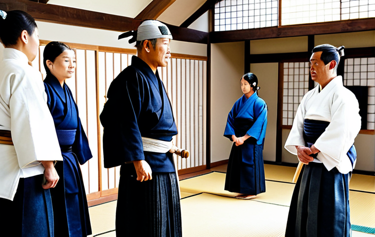 A focused male Kendo practitioner in a traditional dark blue Kendogi and Hakama, wearing full Bogu armor including the men, kote, do, and tare. He is holding a Shinai (bamboo sword) in a natural kamae (guard stance), demonstrating profound concentration and discipline. The scene is set inside a brightly lit, clean dojo with a polished wooden floor, minimalist Japanese architecture visible in the background. The atmosphere is serene and respectful. Fully clothed, appropriate attire, safe for work, perfect anatomy, correct proportions, natural pose, well-formed hands, proper finger count, natural body proportions, professional photography, high quality, modest clothing, family-friendly.