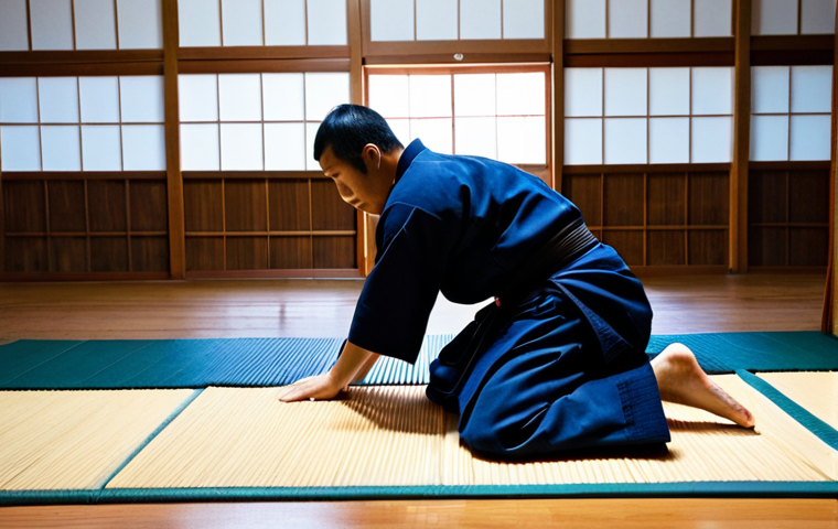 검도 제품 할인 정보 - **Image Prompt:** A kendo practitioner meticulously cleaning their Bogu set after practice in a well...
