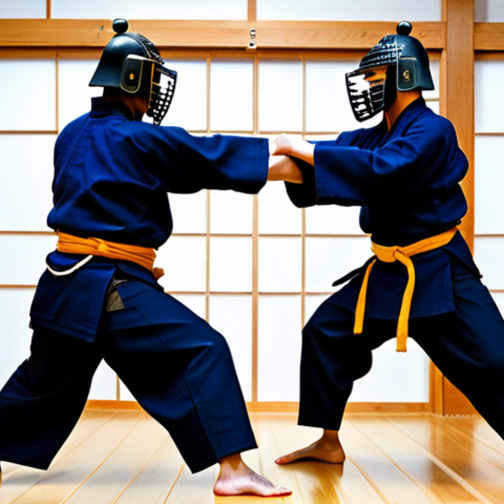 검도 동기 부여 문구 - **Image Prompt:** A diverse group of kendo practitioners in full bogu (armor), practicing drills in ...
