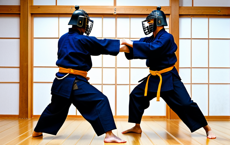 검도 동기 부여 문구 - **Image Prompt:** A diverse group of kendo practitioners in full bogu (armor), practicing drills in ...