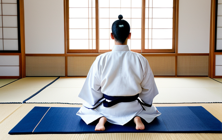 검도 동기 부여 문구 - **Image Prompt:** A close-up portrait of a focused kendo sensei (teacher) in traditional hakama and ...