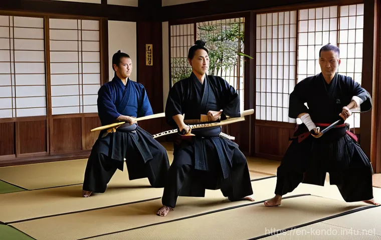 검도 대회 역사 - **Prompt:** A group of historical Japanese samurai, in their early 20s to 40s, are diligently practi... 검도 대회 역사 - **Prompt:** A group of historical Japanese samurai, in their early 20s to 40s, are diligently practi...