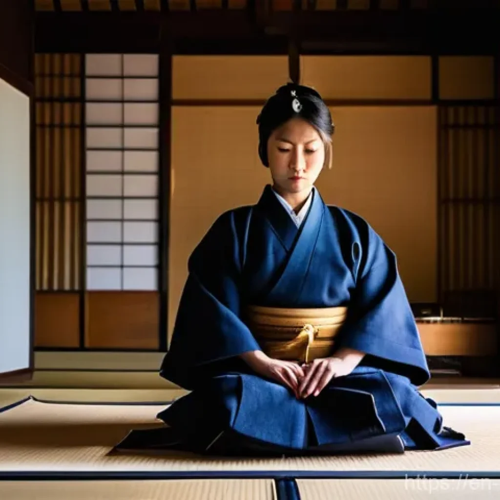 검도 기록 앱 추천 - **Prompt:** A focused Kendo practitioner, a young woman in her early 20s, sits respectfully on the w...