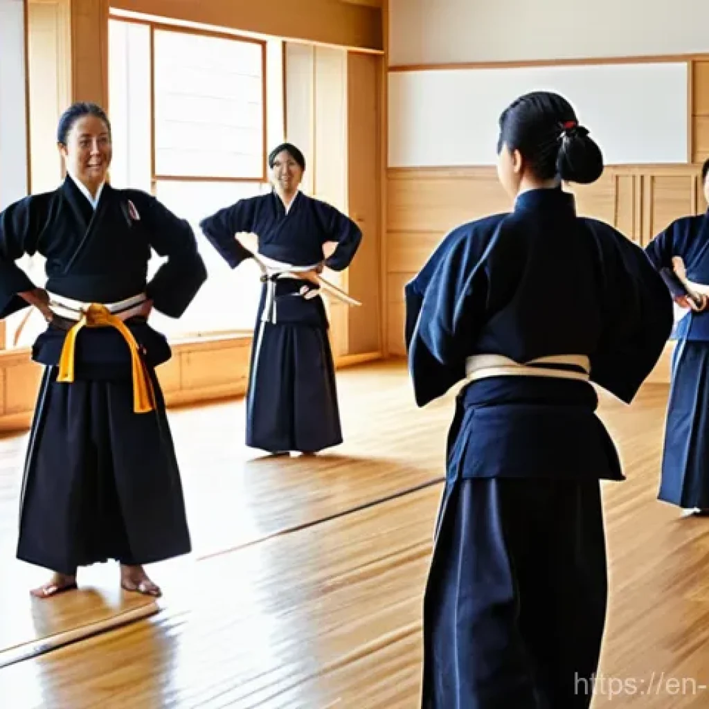 검도 도장 위치 비교 - **Prompt:** A bright and welcoming Kendo dojo with polished wooden floors and large windows allowing...