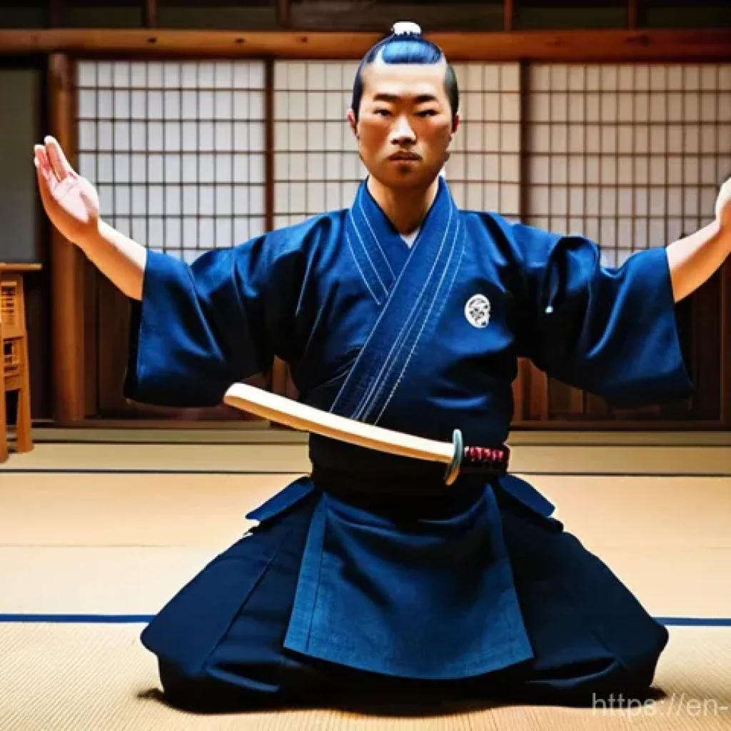 검도 장비 온라인 구매 - A powerful and focused Kendo practitioner in a traditional Japanese dojo, captured mid-action during...