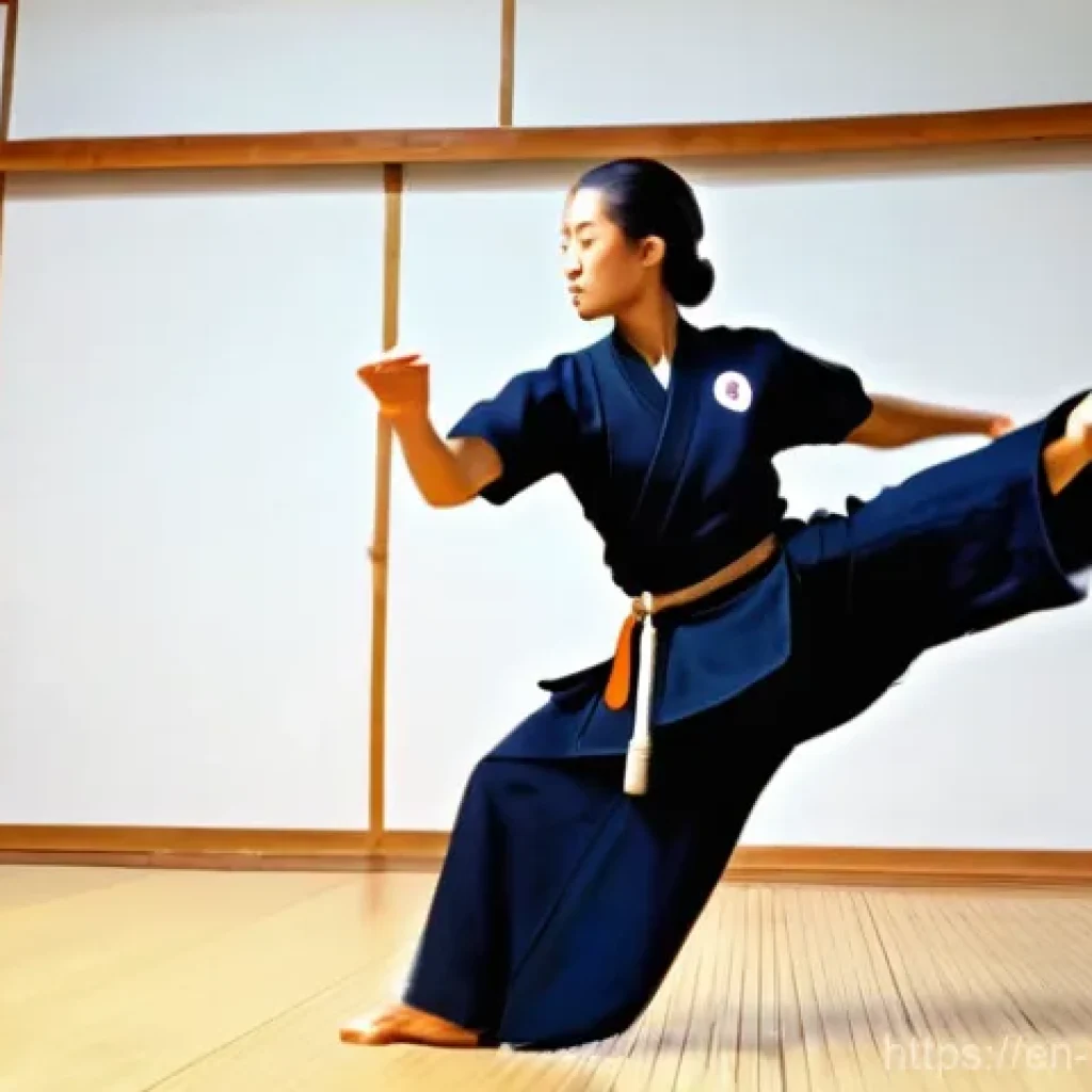 검도 스트레칭 방법 - **Dynamic Warm-up for Kendo**
A dynamic, full-body shot of a focused Kenshi (male or female, ear...