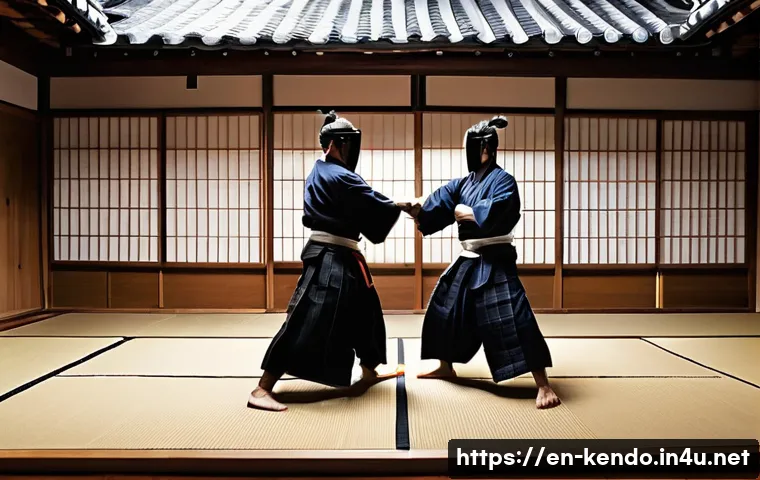 검도 대회 참가 후기 - **Prompt:** "A kendo match in progress. Two kenshi (kendo practitioners), fully equipped with bogu (...