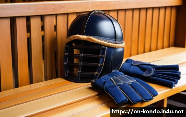 검도 입문을 위한 예산 - A detailed close-up of a high-quality Kendo men (helmet) and kote (gloves) set displayed on a wooden...