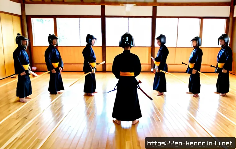 검도와 글로벌 문화 - Photorealistic wide-angle scene of a multicultural kendo practice in a bright modern community dojo,...