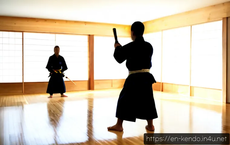 검도 교습소 창업 - Photorealistic wide interior of a newly opened American kendo dojo, polished hardwood floor, neatly ...
